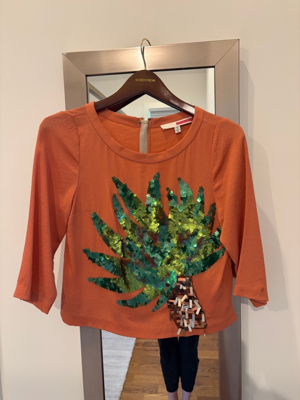 Tracy Reese Embellished Orange Palm Sequin Top